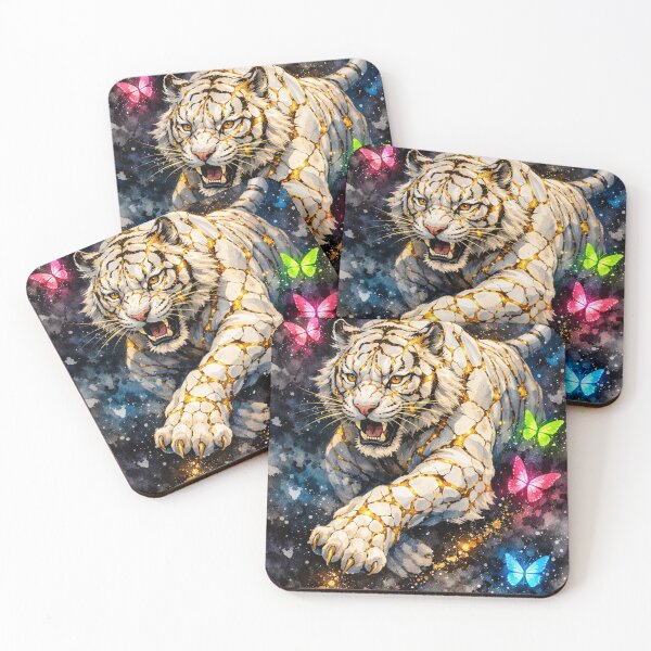 Item preview, Kintsugi Porcelain Tiger: Cosmic Golden Leap designed and sold by Green Seeker.