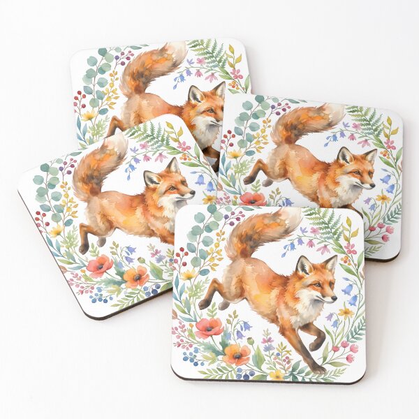 Item preview, Whimsical Watercolor Red Fox Leaping Through Floral Wreath on Black designed and sold by The boys.