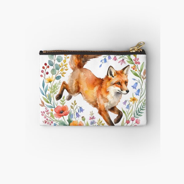 Item preview, Whimsical Watercolor Red Fox Leaping Through Floral Wreath on Black designed and sold by Discount code.