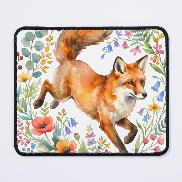 Item preview, Whimsical Watercolor Red Fox Leaping Through Floral Wreath on Black designed and sold by Discount code.