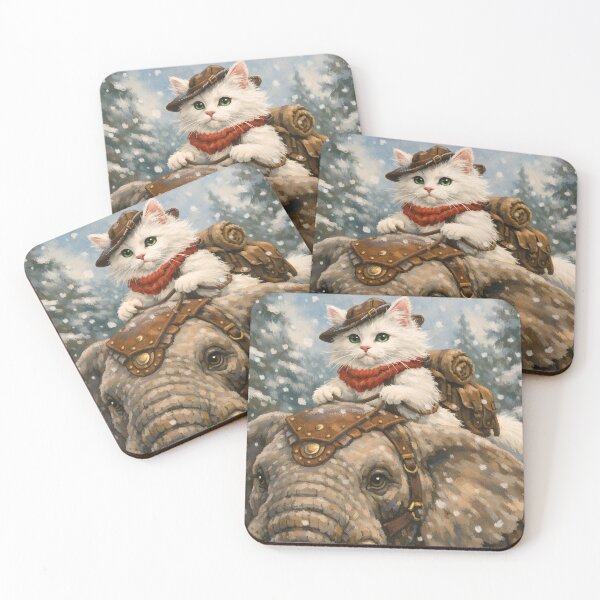 Item preview, Whimsical Cat Riding Elephant – Winter Snow Adventure Art designed and sold by Luvahawb.