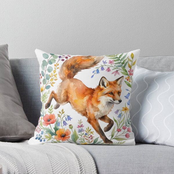 Item preview, Whimsical Watercolor Red Fox Leaping Through Floral Wreath on Black designed and sold by Discount code.