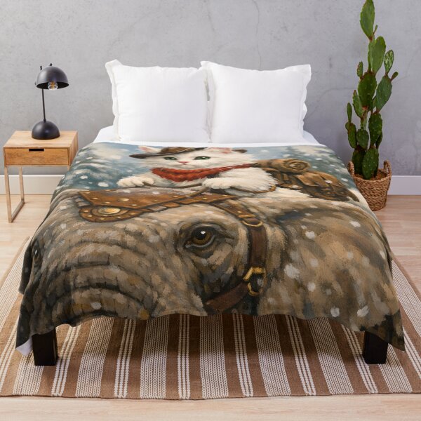Item preview, Whimsical Cat Riding Elephant – Winter Snow Adventure Art designed and sold by Luvahawb.
