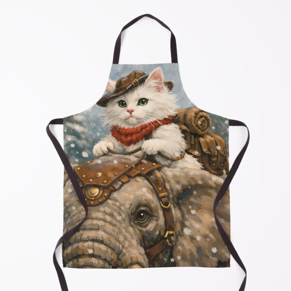 Item preview, Whimsical Cat Riding Elephant – Winter Snow Adventure Art designed and sold by Luvahawb.