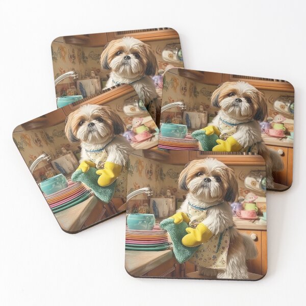 Item preview, Cute Shih Tzu Washing Dishes – Adorable Kitchen Dog Art designed and sold by AmetistLight.