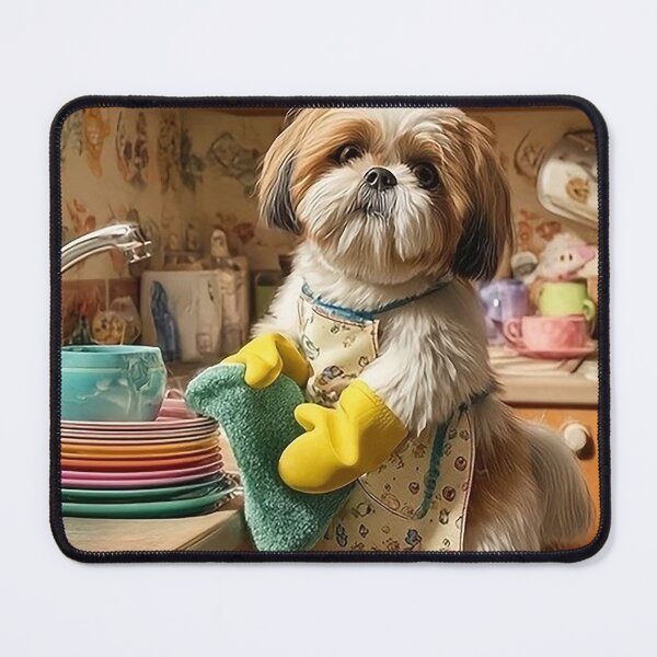 Item preview, Cute Shih Tzu Washing Dishes – Adorable Kitchen Dog Art designed and sold by AmetistLight.