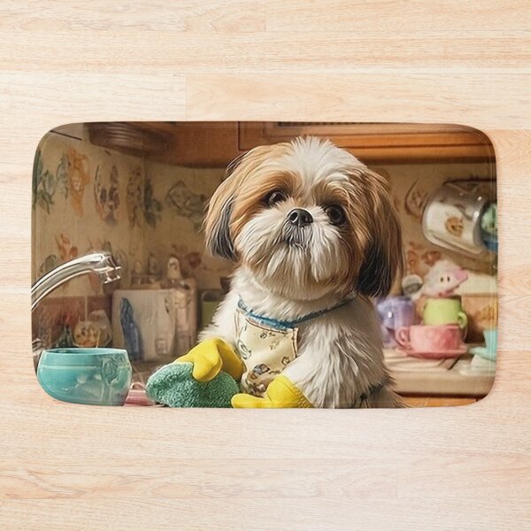 Item preview, Cute Shih Tzu Washing Dishes – Adorable Kitchen Dog Art designed and sold by AmetistLight.