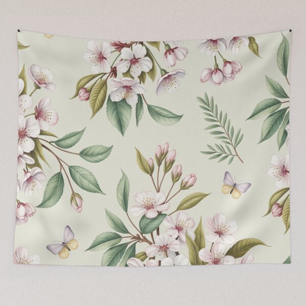 Item preview, Delicate Cherry Blossom Butterfly Spring Floral Seamless Pattern designed and sold by Midnight Veil Designs.