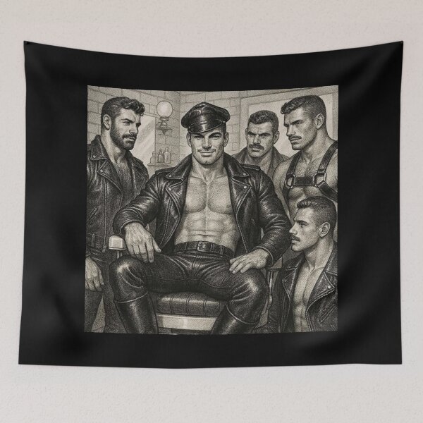 Item preview, Vintage Leather Legends Barbershop Brotherhood Series A Close Shave Leder Pride Tom of Finland Tribute Graphic Design designed and sold by ItsAKinkThing.
