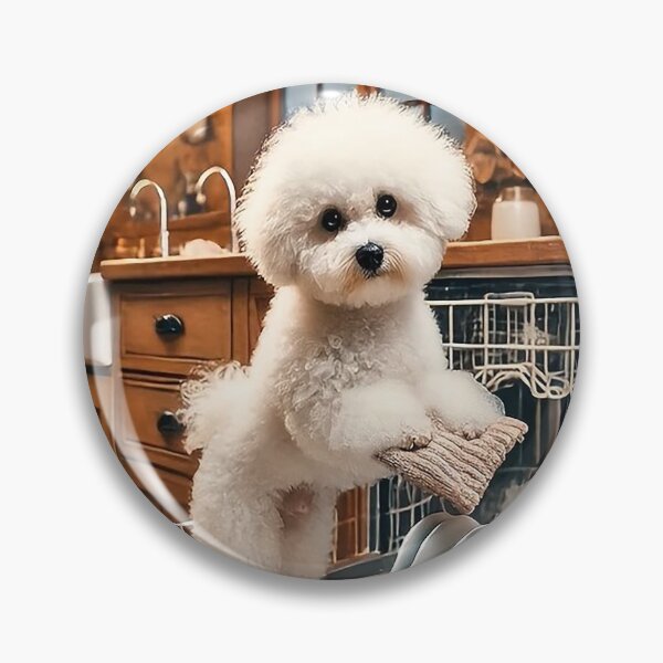 Item preview, Cute Bichon Frise Doing Dishes – Adorable Kitchen Dog Art designed and sold by AmetistLight.