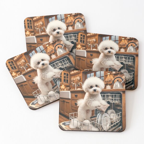 Item preview, Cute Bichon Frise Doing Dishes – Adorable Kitchen Dog Art designed and sold by AmetistLight.
