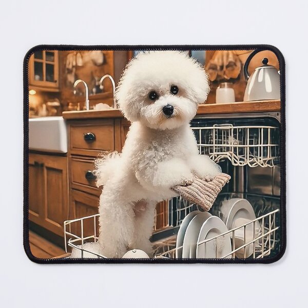 Item preview, Cute Bichon Frise Doing Dishes – Adorable Kitchen Dog Art designed and sold by AmetistLight.