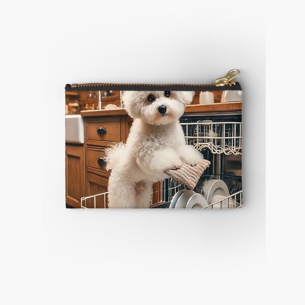 Item preview, Cute Bichon Frise Doing Dishes – Adorable Kitchen Dog Art designed and sold by AmetistLight.