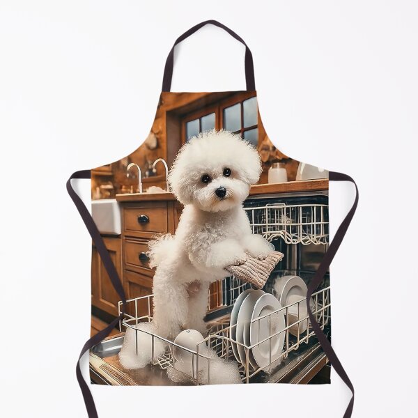Item preview, Cute Bichon Frise Doing Dishes – Adorable Kitchen Dog Art designed and sold by AmetistLight.
