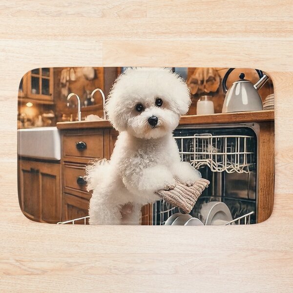 Item preview, Cute Bichon Frise Doing Dishes – Adorable Kitchen Dog Art designed and sold by AmetistLight.