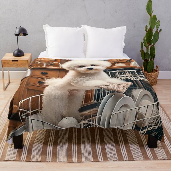 Item preview, Cute Bichon Frise Doing Dishes – Adorable Kitchen Dog Art designed and sold by AmetistLight.