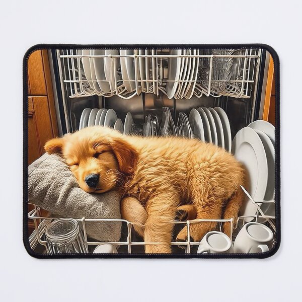 Item preview, Sleepy Golden Retriever Puppy in Dishwasher – Cute Funny Dog Art designed and sold by AmetistLight.