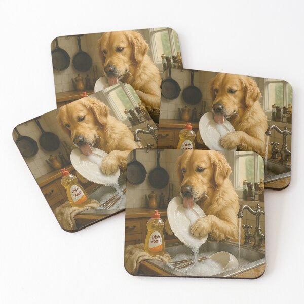 Item preview, Golden Retriever Washing Dishes – Funny Kitchen Dog Art designed and sold by AmetistLight.