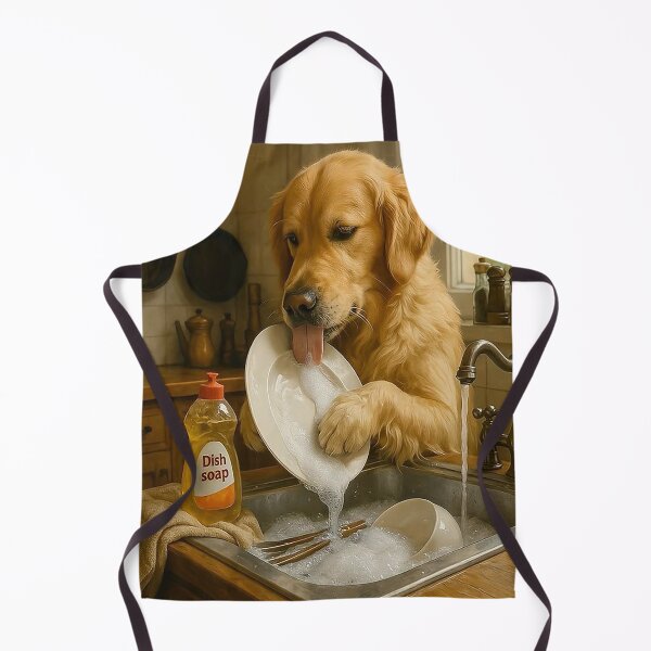 Item preview, Golden Retriever Washing Dishes – Funny Kitchen Dog Art designed and sold by AmetistLight.