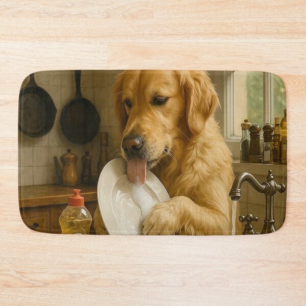 Item preview, Golden Retriever Washing Dishes – Funny Kitchen Dog Art designed and sold by AmetistLight.