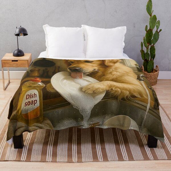 Item preview, Golden Retriever Washing Dishes – Funny Kitchen Dog Art designed and sold by AmetistLight.