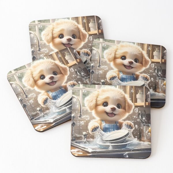 Item preview, Cute Puppy Washing Dishes – Adorable Kitchen Dog Illustration designed and sold by AmetistLight.
