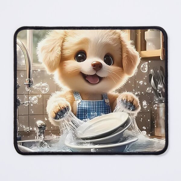 Item preview, Cute Puppy Washing Dishes – Adorable Kitchen Dog Illustration designed and sold by AmetistLight.