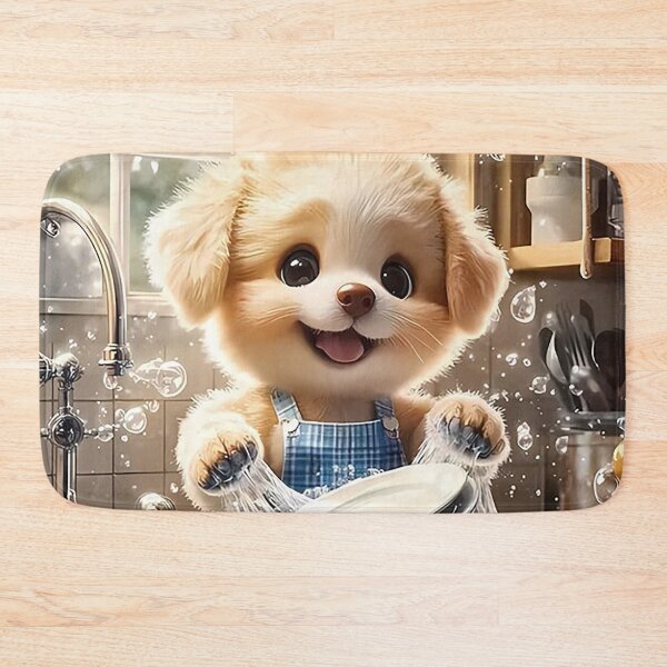 Item preview, Cute Puppy Washing Dishes – Adorable Kitchen Dog Illustration designed and sold by AmetistLight.