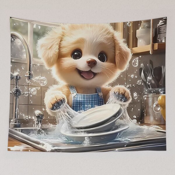 Item preview, Cute Puppy Washing Dishes – Adorable Kitchen Dog Illustration designed and sold by AmetistLight.