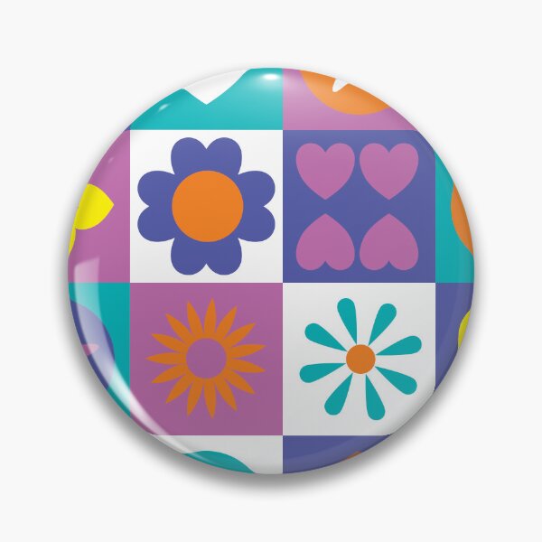Item preview, Retro-inspired stylized flowers and hearts on checkered background designed and sold by Sheridanlongdog.