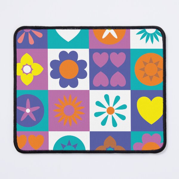 Item preview, Retro-inspired stylized flowers and hearts on checkered background designed and sold by Sheridanlongdog.