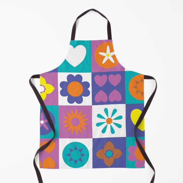 Item preview, Retro-inspired stylized flowers and hearts on checkered background designed and sold by Sheridanlongdog.