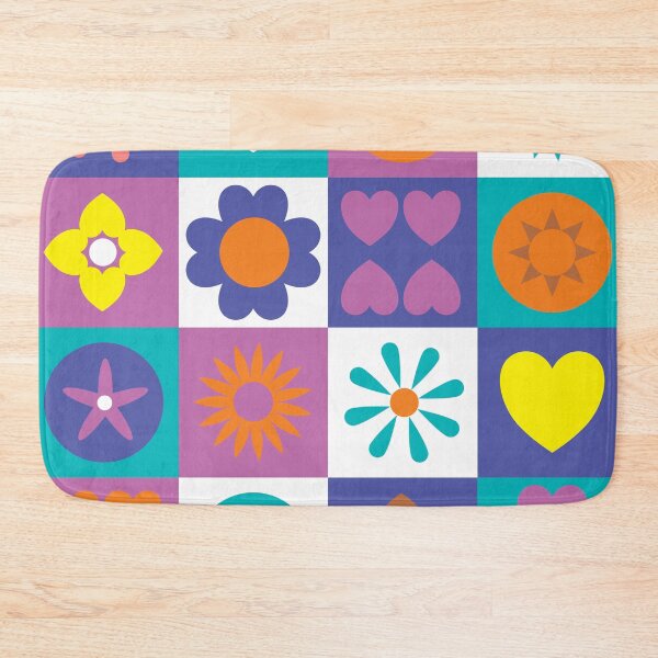 Item preview, Retro-inspired stylized flowers and hearts on checkered background designed and sold by Sheridanlongdog.
