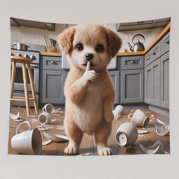 Item preview, Oops! Cute Puppy Broke the Dishes – Funny Dog Art designed and sold by AmetistLight.