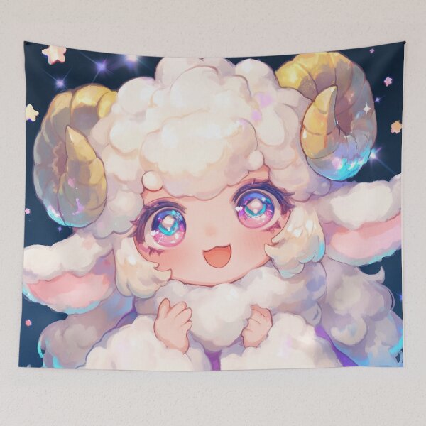 Item preview, Kawaii Aries Ram Under Starry Sky designed and sold by bubblegoth.