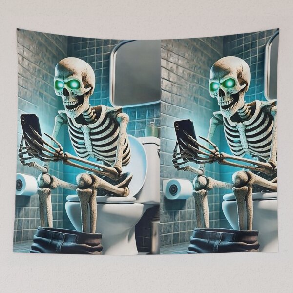Item preview, Bored Skeleton on Toilet with Phone – Funny Dark Humor Art designed and sold by AmetistLight.