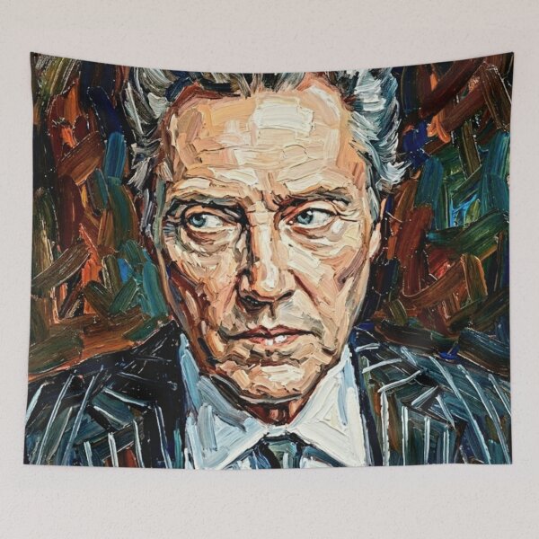 Item preview, The Enigma: Christopher Walken Pinstripe Impasto Portrait designed and sold by Art's Diner.
