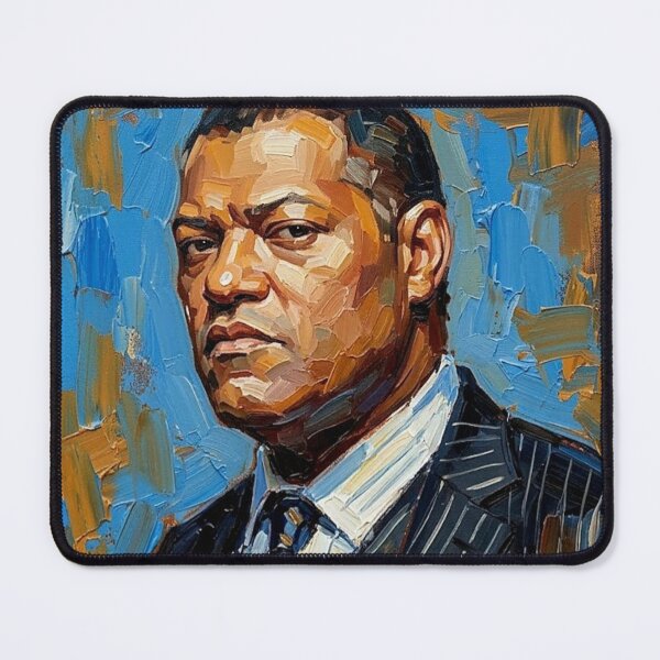 Item preview, The Architect of Intensity: Laurence Fishburne Pinstripe Impasto Portrait designed and sold by Art's Diner.