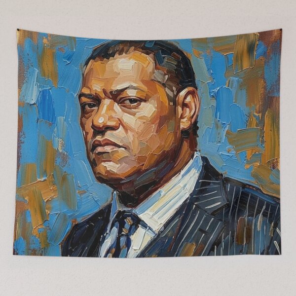 Item preview, The Architect of Intensity: Laurence Fishburne Pinstripe Impasto Portrait designed and sold by Art's Diner.