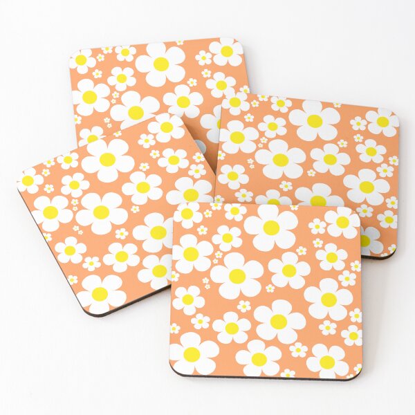 Item preview, Retro Mod 60's Flowers Yellow and White, Orange Background designed and sold by MellowCat.
