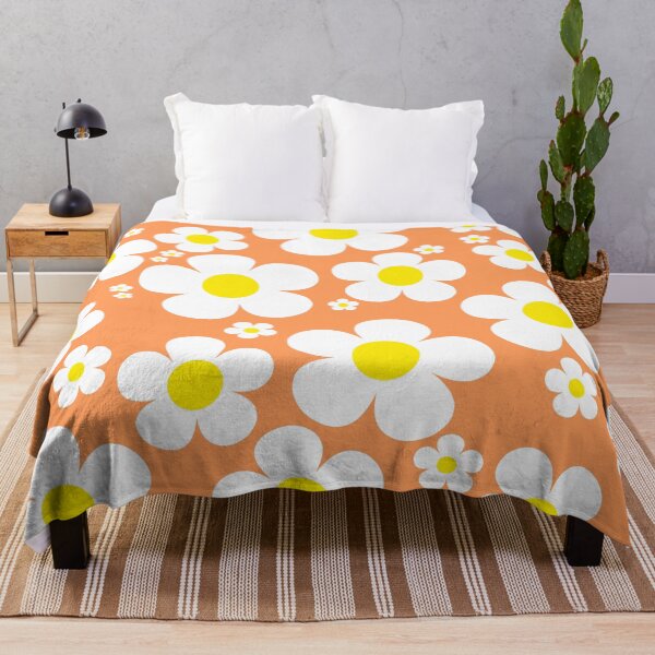 Item preview, Retro Mod 60's Flowers Yellow and White, Orange Background designed and sold by MellowCat.