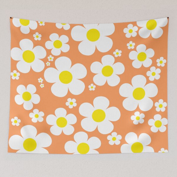 Item preview, Retro Mod 60's Flowers Yellow and White, Orange Background designed and sold by MellowCat.