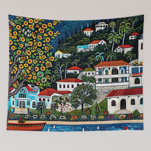 Item preview, Charming Seaside Mediterranean Village (Faux) Mosaic-Style Art designed and sold by DEC02.