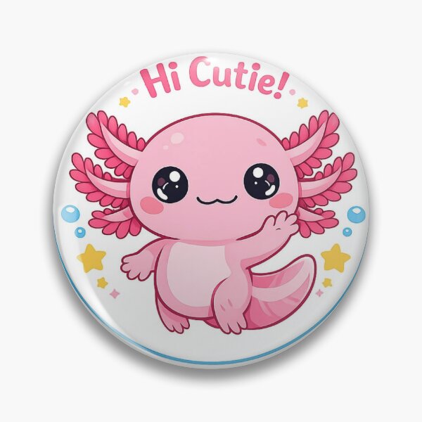 Item preview, Cute pink axolotl Waving- "Hi cutie!" Kawaii round sticker designed and sold by ascendzero.