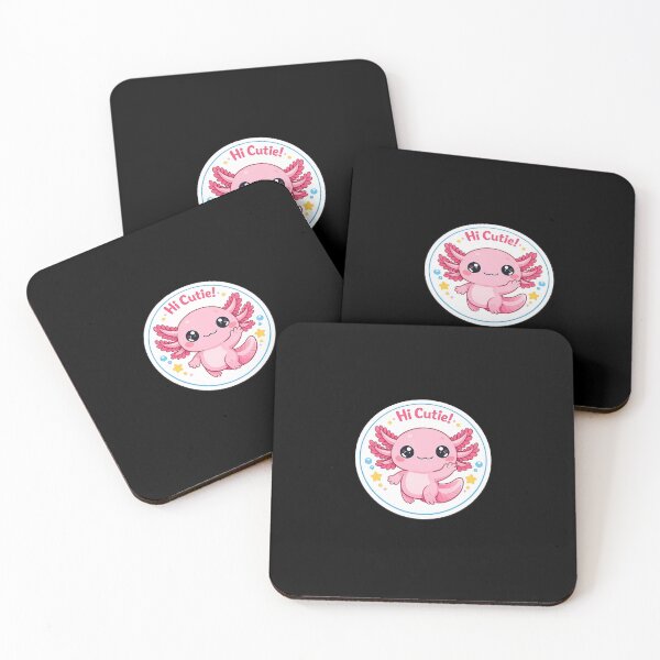 Item preview, Cute pink axolotl Waving- "Hi cutie!" Kawaii round sticker designed and sold by ascendzero.