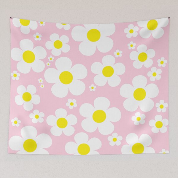 Item preview, Retro Mod 60's Flowers Yellow and White, Pink Background designed and sold by MellowCat.