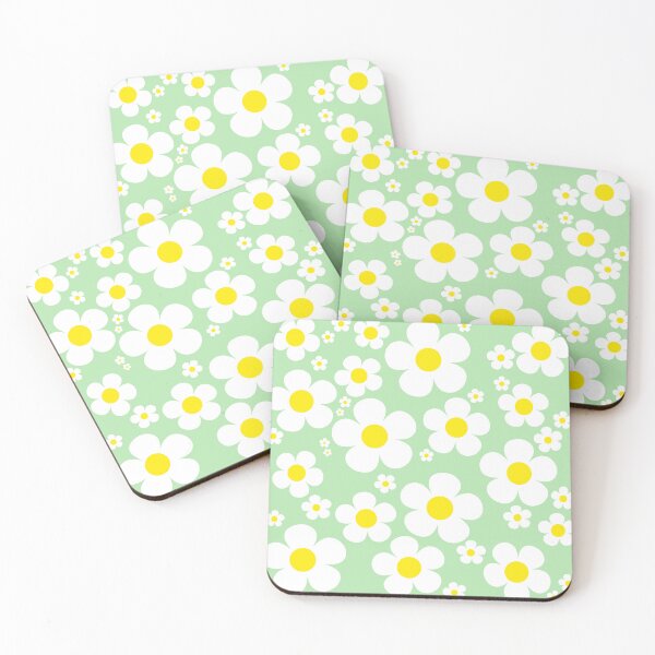 Item preview, Retro Mod 60's Yellow and White Flowers Green Background designed and sold by MellowCat.