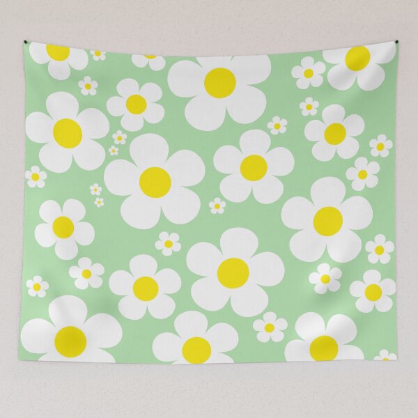 Item preview, Retro Mod 60's Yellow and White Flowers Green Background designed and sold by MellowCat.