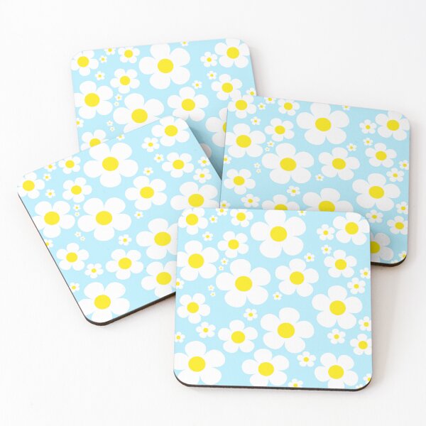 Item preview, Retro Mod 60's Yellow and White Flowers Blue Background designed and sold by MellowCat.