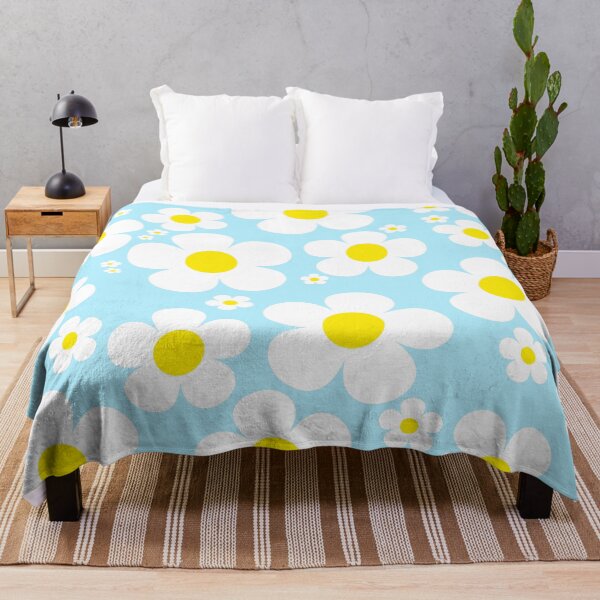 Item preview, Retro Mod 60's Yellow and White Flowers Blue Background designed and sold by MellowCat.